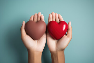 A duet of hearts cradled in palms , signifying unity, affection, and support for World AIDS Day