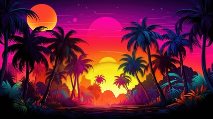 Fototapeta na wymiar a tropical landscape with palm trees on the background. Fantasy concept , Illustration painting.