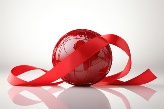 Vibrant red globe encircled by a matching ribbon, capturing the significance of World AIDS Day