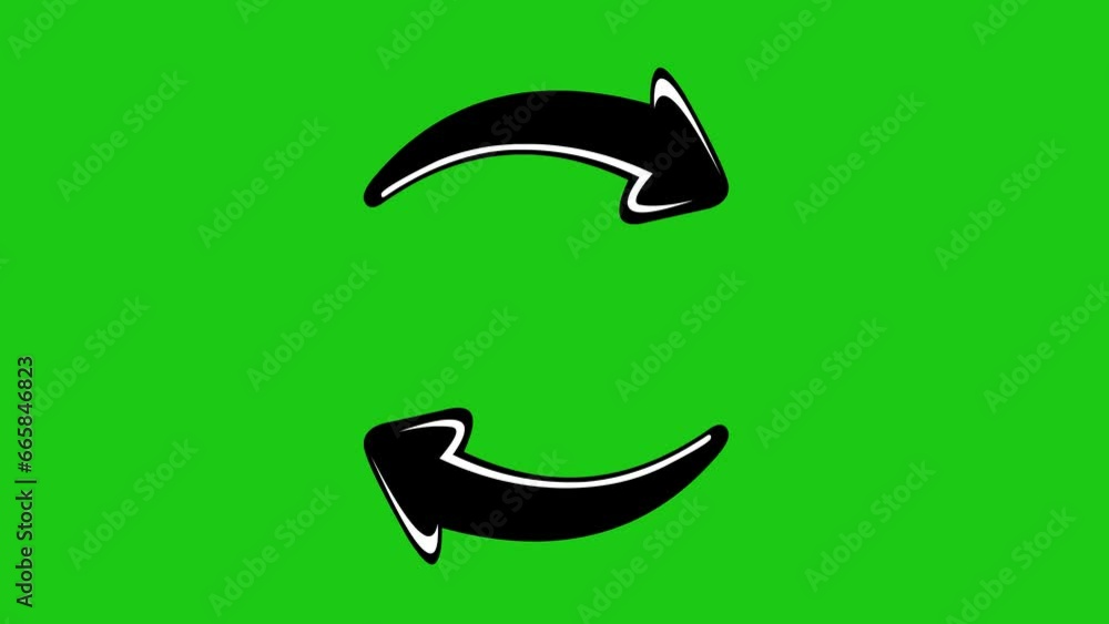 Poster video animation icon loading green arrows rotating in a circular shape. on a green chroma key backgr