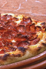 sliced Calabrian sausage and cheese pizza