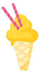 Sweet ice cream waffle cone. Cartoon icon