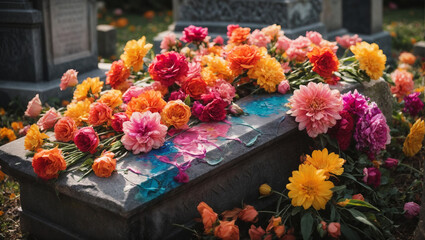 Beautiful flowers in a Christian cemetery