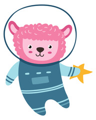 Cute lamb in space suit. Animal universe explorer