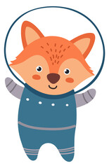 Cute fox astronaut. Funny space explorer character