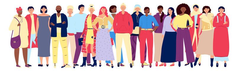 Crowd of young stylish people. Modern student fashion