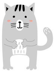 Cute cat. Baby nursery print character. Gray animal