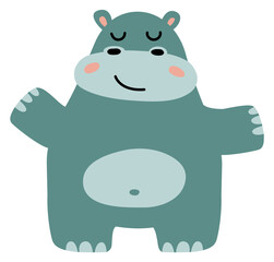 Cute baby hippo. Happy animal in scandinavian style