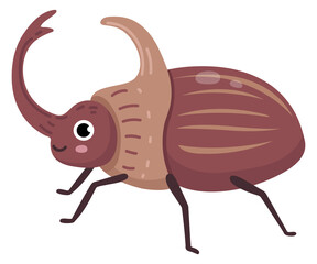 Horned bug character. Cute beetle. Smiling insect