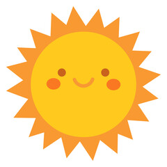 Cute face sun. Smiling kawaii character. Hot weather