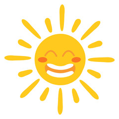 Laughing sun. Summer weather. Funny sky character