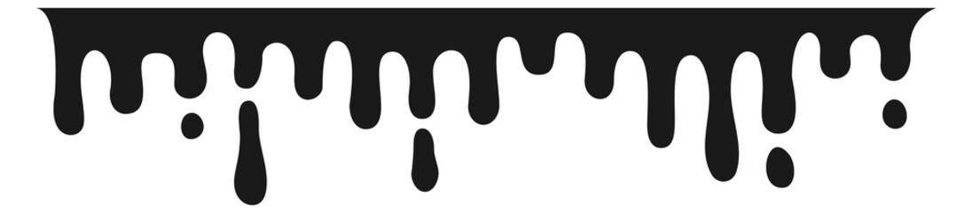 Black ink flow pattern. Dripping horizontal border
