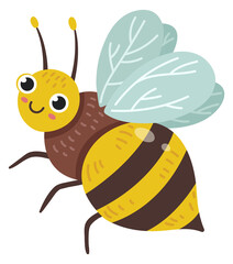 Cartoon bee mascot. Cute face happy expression insect
