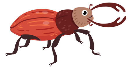 Stag beetle character. Cartoon funny face insect