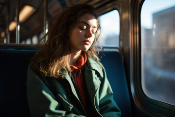 sad and lonely woman in the train