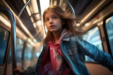 little girl in a train