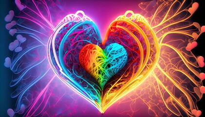 abstract fractal background with colored hearts