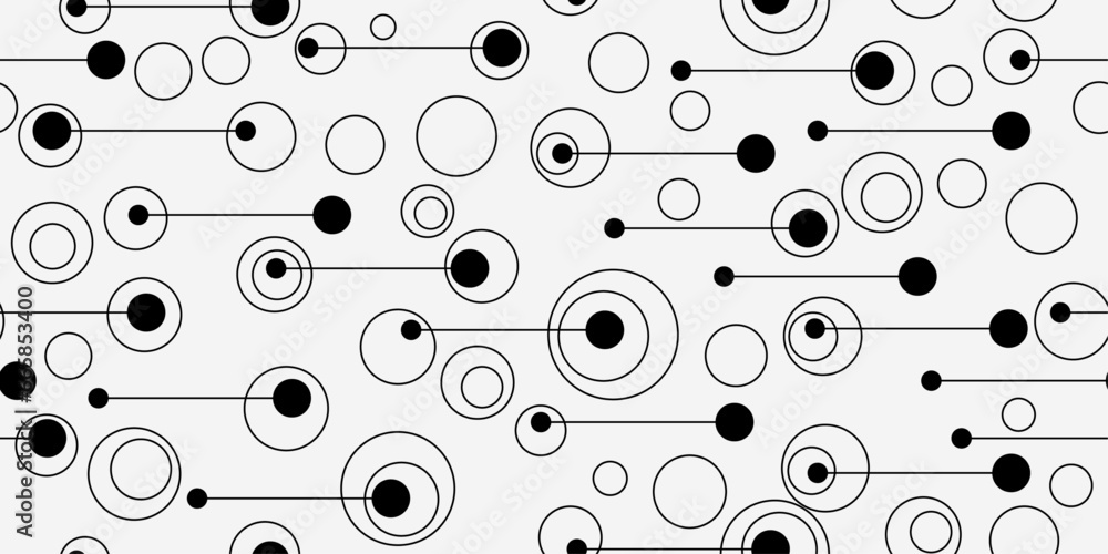Poster lines with circles at the ends. blue background and identical lines with circles and rings.