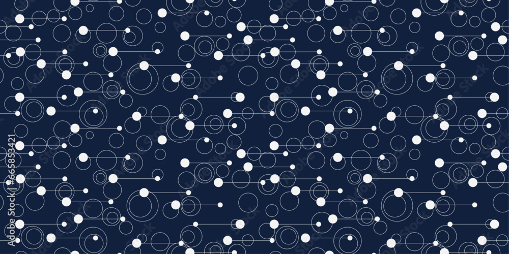 Poster for a seamless print. vector. lines with circles at the ends. blue background and identical lines wi