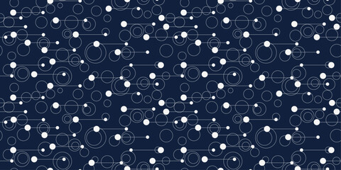 For a seamless print. Vector. Lines with circles at the ends. Blue background and identical lines with circles and rings.