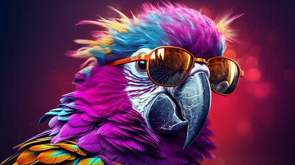 Beautiful and colored animals with glasses parrot