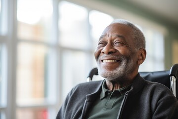 Fototapeta premium Portrait of a happy senior man in a wheelchair at the nursing home