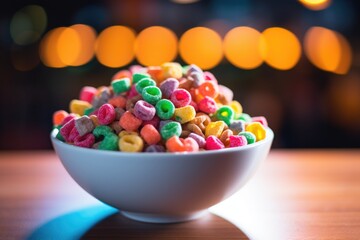 Vibrant Multi-Colored Cereal in a Glossy Bowl