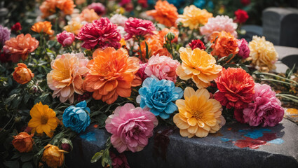 Beautiful flowers in a Christian cemetery