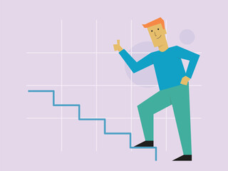 a person walking up the stairs. vector flat illustration