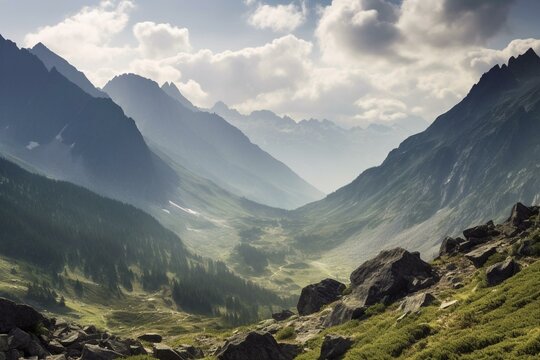 Tatry mountain range breathtaking panoramic view. Generative AI