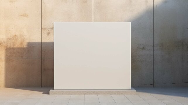 Square light box empty display on beige concrete wall outdoors