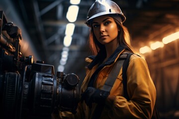 An industrial or mechanical engineer woman working in the factory - obrazy, fototapety, plakaty