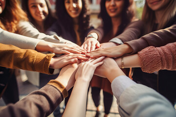 A collaborative team joining hands in unity