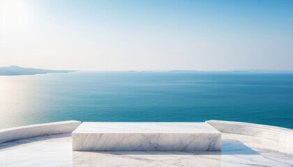 White marble podium with sea view 