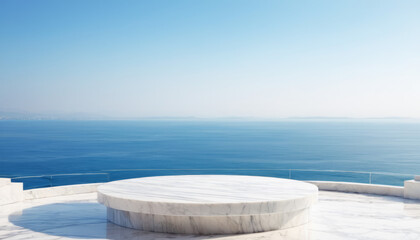 White marble podium with sea view 