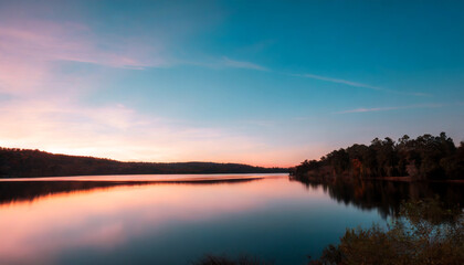 Fototapeta na wymiar an image of a vibrant sunset over a serene lake with colorful reflections shimmering on the water