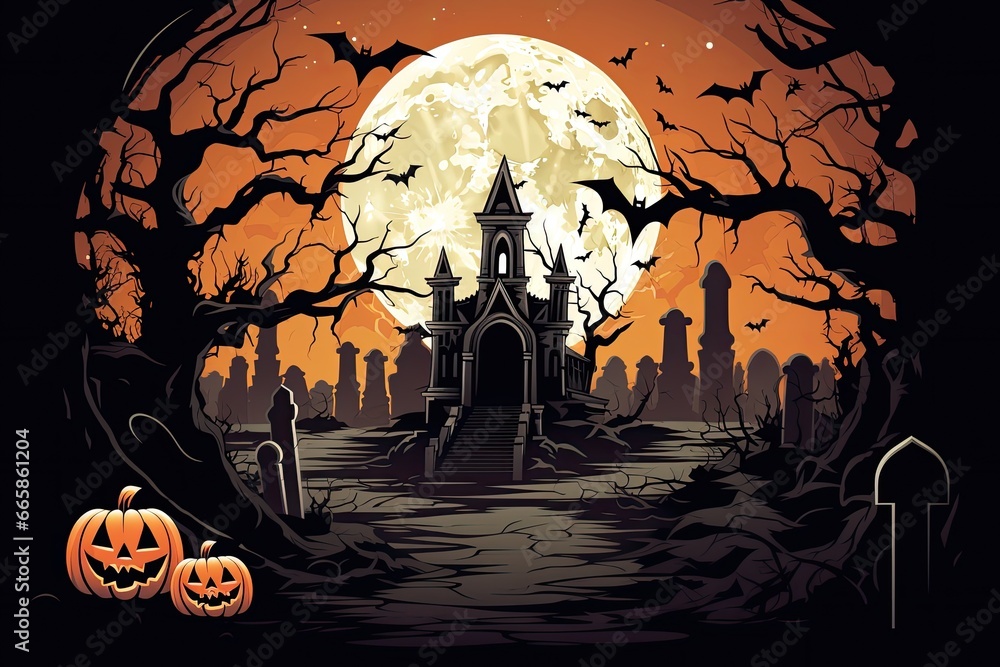 Poster a spooky halloween background themed 404 timeout error webpage design, with vector graphics featurin