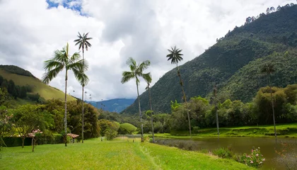 Foto op Canvas cocora valley in colombia home of the world s tallest palm tree the quindio wax palm beautiful tropical scenery in the highlands near salento © Enzo