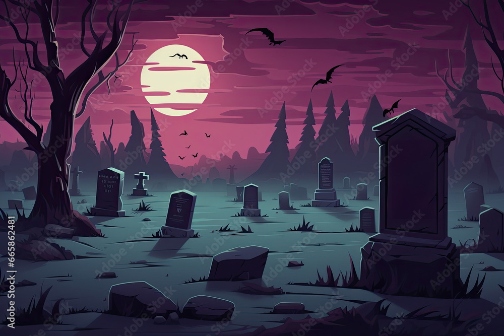 Poster halloween background design with 404 timeout error webpage with a graveyard backdrop, misty atmosphe