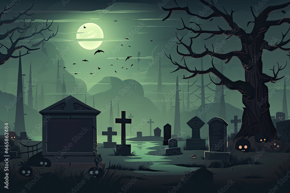 Aufkleber halloween background design with 404 timeout error webpage with a graveyard backdrop, misty atmosphe