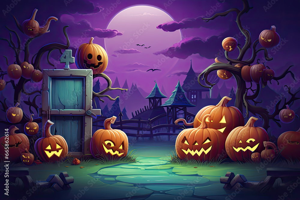 Aufkleber halloween background design with 404 timeout error webpage with a graveyard backdrop, misty atmosphe