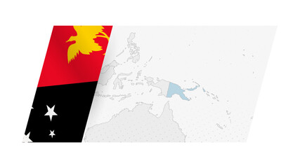 Papua New Guinea map in modern style with flag of Papua New Guinea on left side.
