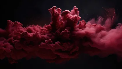 Fotobehang burgundy coloured paint cloud on black background high impact of motion dynamic  © Klay
