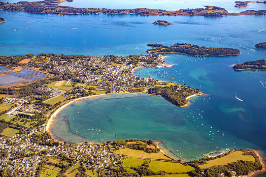 Morbihan from sky in french britanny,morbihan gulf, lorient, vannes quiberon and Groix island