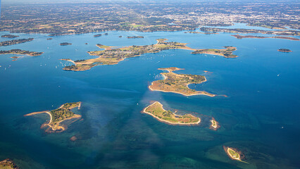 Morbihan from sky in french britanny,morbihan gulf, lorient, vannes quiberon and Groix island