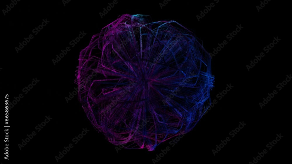 Poster illuminated abstract animated figure of moving lines on a black background. looped animation. 3d ren