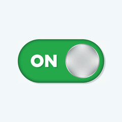 Slider toggle switch on button realistic 3d green color for mobile interface or web vector illustration