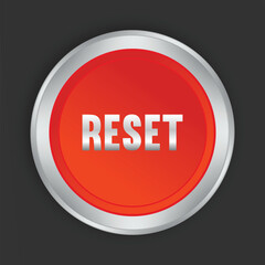 Red reset button isolated on black background. High resolution 3d