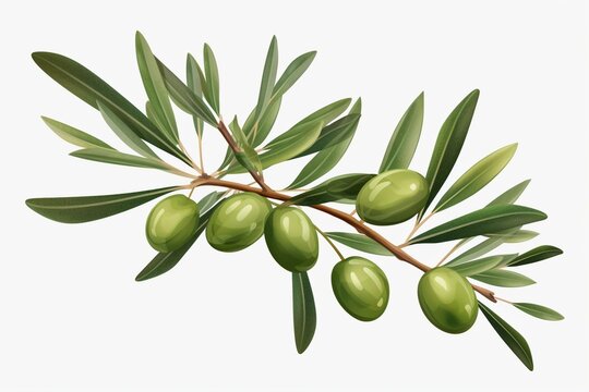 Closeup of olive branches with leaves on transparent background. Generative AI