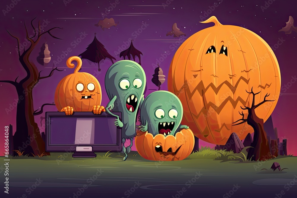 Fototapete Halloween 404 Timeout Error webpage with a vector illustration of a haunted forest, shadowy trees, and a foreboding atmosphere, Vector Art, created with Adobe Illustrator,
